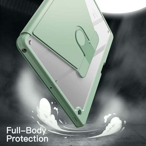 Image of JETech Rotating Cover Case for iPad 9 /8 /7 (10.2-Inch, 2021 /2020 /2019 Model, 9th /8th /7th Generation) with Pencil Holder, 360 Degree Rotation Stand Cover Clear Back, Auto Wake /Sleep (Matcha Green)