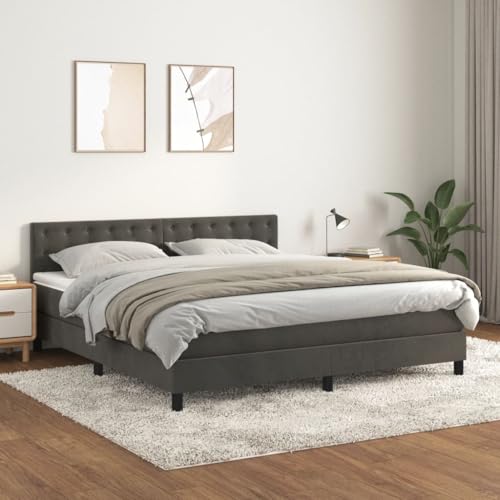 Vetnasa Cama Box Spring con colchón tercio Gris Oscuro 160x200 cm Mobiliario, Camas y Accesorios, Camas y somieres Gris 68,12 KG