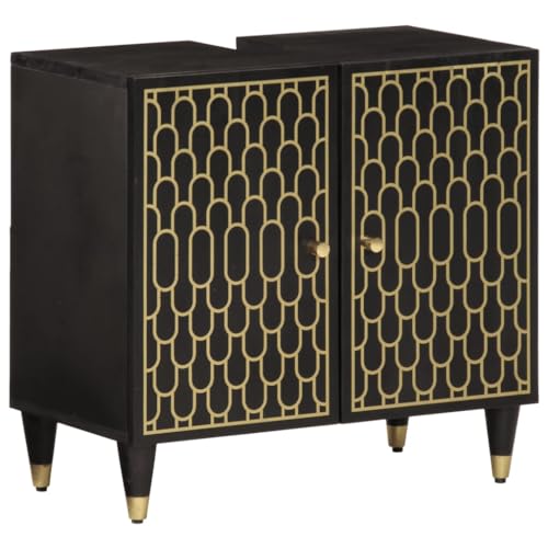 Genérico Armario de Lavabo para baño Madera Maciza de Mango 62x33x58 cm,Mobiliario,Armarios y Almacenamiento,Tocadores,Tocadores de baño,Negro,14.92 KG,358339