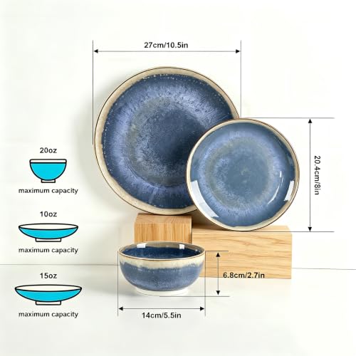 Image of Sweejar 12 Pieces Ceramic Dinnerware Sets for 4, Burgundy Red | Gradient Glaze Plates and Bowls Set, Microwave & Dishwasher Safe, Stackable Dish Set, Scratch Resistant Dishware Sets