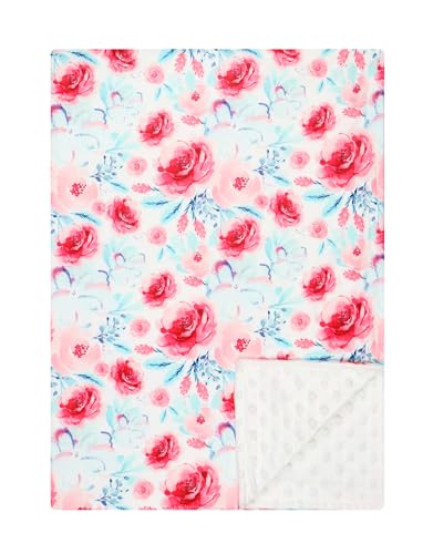 Image of Baby Plush Mink Blanket Double Layer with Dotted Backing for Baby Girl Holiday Thanksgiving (Red Rose)