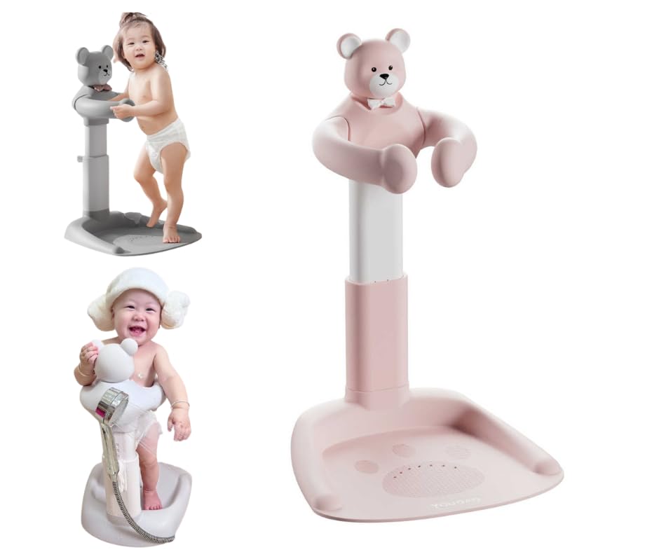 Image of Baby Shower Stand with Anti-Slip Base,Teddy Bear Shaped Bathtub Dish, Pink, Bath Assistant, Baby Bath, Baby Bathtub. (Pink)