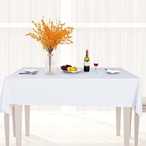 Image of sancua 100% Waterproof Rectangle PVC Tablecloth - 52 x 70 Inch - Oil Proof Spill Proof Vinyl Table Cloth, Wipe Clean Table Cover for Dining Tables, Buffet Parties and Camping, White