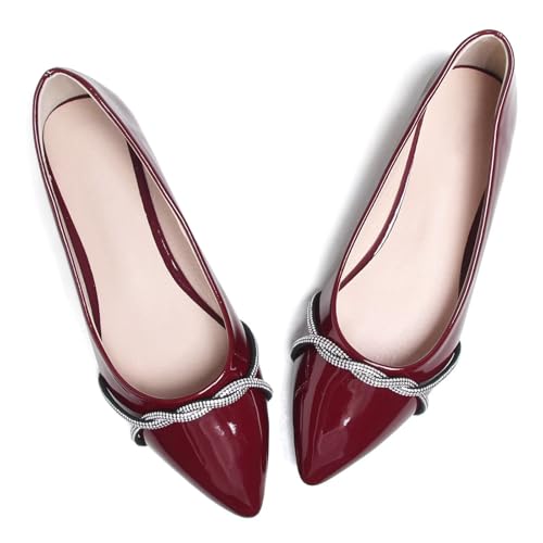 Image of TN TANGNEST Womens Casual Flats Chain Ballet Flats | Fashion Pointed Toe Rhinestone Flats, Comfort Slip On Dress Shoes for Business Work Office Wedding Party