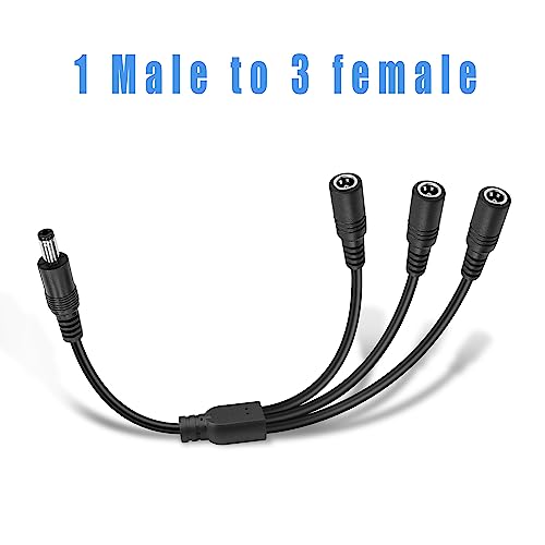 GINTOOYUN DC Power y Splitter Kabel 1 Stecker 3 Buchse DC 5,5 mm x 2,1 mm Splitterkabel Adapter für CCTV Überwachungskameras, Router, DVR und LED (1 bis 3 Wege) (1 bis 3 Wege)