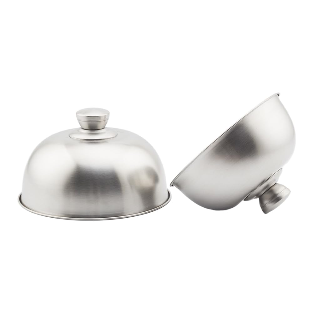 Juego de 2 tapas de acero inoxidable para hamburguesas 304, aptas para alimentos, con borde enrollado, protección contra salpicaduras para cocina, restaurante, buffet, color plateado, 17,4