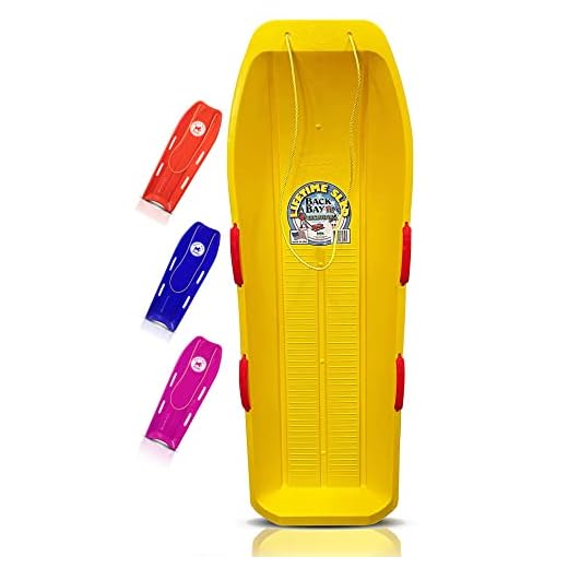 Back Bay Play 47in Snow Sled Racer - High Density Plastic Sled 2 Person Toboggan with Pull Rope & 4 Handles Snow Sleds for Kids and Adult