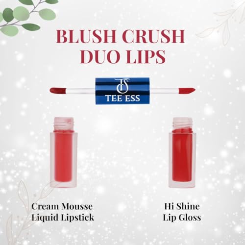 Image of Tee Ess Duo Lips 2-in-1 | Lip Gloss & Matte Cream Mousse Liquid Lipstick | High Shine Gloss + Soft Matte Finish | Long-Lasting, Lightweight & Non-Sticky | 5ml (BLUSH CRUSH)