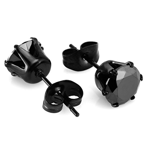 JewelrieShop Stud Earrings Hypoallergenic Surgical Steel Earrings for Women Cubic Zirconia Stud Earrings Pack Stud Earrings Set for Sensitive Ears (Black, 3-7mm, 5 Pairs)2