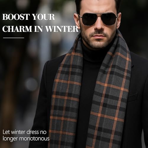 HONGTEYA Mens Winter Warm Long Soft Scarf Plaid Tassel Scarf Unisex Winter Scarves2