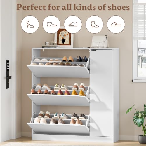 Image of BORNOON Shoe Cabinet with Side Storage, Shoe Organizer with 3 Flip Drawers