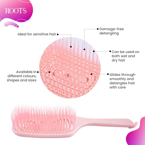 Image of ROOTS Zero Tangle Vented Hair Brush | Damage-Free Detangling on Sensitive /Wet /Dry Hair | For All Hair Types | For Men & Women | Length - 10 Inch, Model No - RZTZ-CB