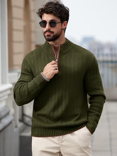 Runcati Mens Quarter-Zip Pullover Sweater Casual Mock Neck Knitted Winter Warm Ribbed Polo Sweaters2