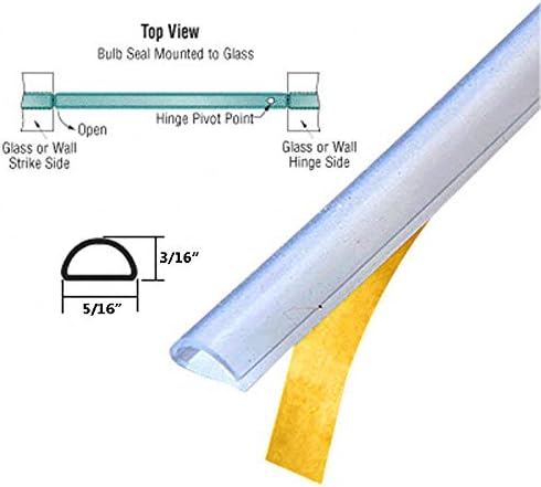 Gordon Glass® Shower Door Translucent Silicone Bulb Seal with Pre-Applied Tape for 3/16" Gap - 95 in Long