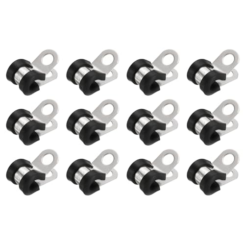 QUARKZMAN 12 Piezas Abrazaderas De Cable De Acero Inoxidable 304 1/4 De Pulgada Con Almohadilla De Goma Aislante Abrazadera De Bucle Metálico Para Instalación De Tubos Alambres Y Cables