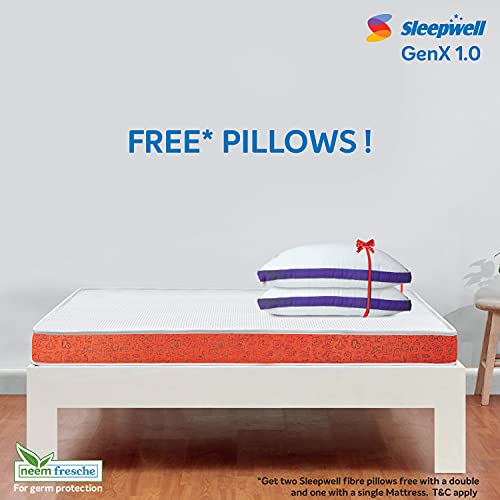 Image of Sleepwell GenX 1.0, 5 Inch Double Bed Size, HR Foam Mattress with Free Pillow (Red, 72x48x5)