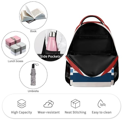 Red Blue White Gray Stripes Backpack for Travel, Ultra Durable Small Bookbag Lightweight Daypack for Women Men3