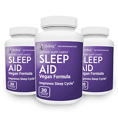 Dr. Berg Sleep Aid Vegan Formula – All Natural Support for Normal Sleep Cycles to Fight Fatigue & Aid Stress – Best Non-Habit-Forming Supplements (3 Pack)
