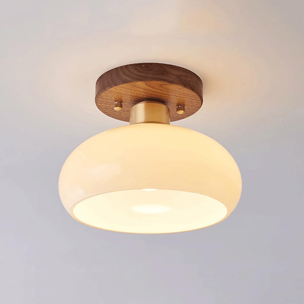 HYJAUSXB Modern Wood Flush Mount Ceiling Light 8W Glass Chandelier E27 Fixture for Living Room Bedroom & Kitchen Stylish Lamp Elegant Lighting Solution