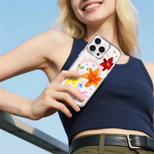COTAIL Clear Magnetic Case for iPhone 15 Pro, Slim Anti-Yellow Transparent Cover, Military Grade Protection, Phone Cases for iPhone 15 Pro, Colorful Lily Floral Summer - image 6