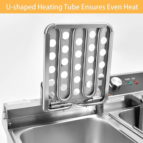 DULNICE Fritteuse Commercial Friteuse Mit Fett 3000W*2, Elektrische Friteuse öl 6L*2 Doppeltem Korb & Deckel, Edelstahl Fritteusen Leicht zu Reinigen 60°C-200°C Fritteuse Mit öl für Küche – Bild 8