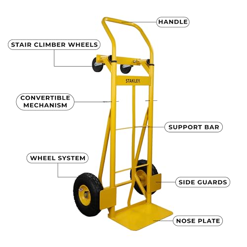 Image of STANLEY SXWT-MT519 2-in-1 Steel Multi Truck,Handtruck (150kg Capacity) & Platform (200kg Capacity),10 inch(260mm) Pneumatic Wheels, Dimensions: 46x58x143.5 cm, Loadplate Dimensions: 35.5x85 cm