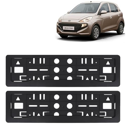 Image of KINGSWAY Santro Car Number Plate Frames for All 2018 to 2022 Models of Hyundai Car Registration Plate Holders, Black Licence Plate Covers (Front and Rear), Universal Size 51.5 x 14.5 cm