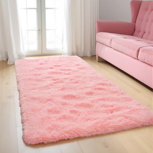 Zentavio Bedside Rugs for Girls Room 2x6 Runner Rugs for Hallway Bedroom Non Slip Fluffy Soft Shaggy Carpet for Kids Home Decor Aesthetic Dorm Nursery Pink