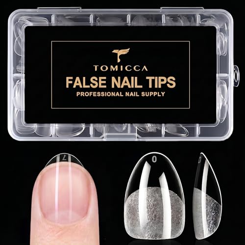 TOMICCA Extra Short Almond Nail Tips 240Pcs Pre-shaped Nail Extension for Gel Tips 12 Sizes Acrylic Fake Press On Nails for Beginners and Professionals Home DIY Nail Salon Wedding