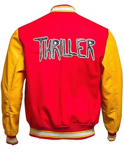 Thriller MJ Jacket - Red Wool Yellow Leather Varsity Letterman Bomber Jacket