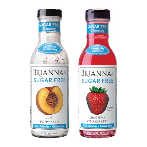 Image of BRIANNAS - Sugar Free Rich Poppy Seed Dressing & Sugar Free Blush Wine Vinaigrette Dressing - Lower Calorie, Gluten Free, & Kosher Salad Dressing made with Premium Ingredients - 12 oz. Bottles - 2