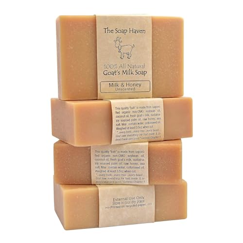 Image of 4 Goat Milk Soap Bars With Honey, Handmade In USA, All Natural Soap