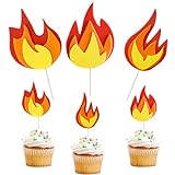 3 PCS Fire Cake Topper,Fire Truck Cake Topper,Fire Truck Cupcake Toppers,Fireman Cake Topper Firefighting Cake Supplies Fire Flame Rescue Theme Cake Decorations for Firefighter Graduation Birthday