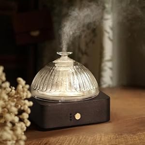 Glass Dome Essential Oil Diffuser with Glass Reservoir & Wood Base-Plastic Free, 200ml Ultrasonic Diffuser for Aromatherapy with Timer 7 Color Light Auto-Off for Gift Home Office Yoga Dark Brown