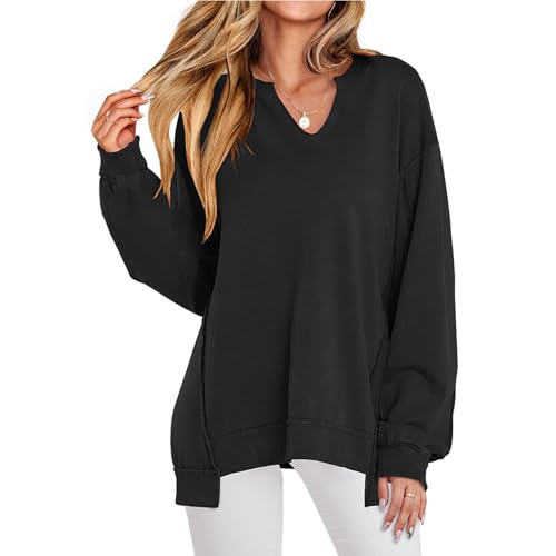ABOSEDE Womens Oversized Sweatshirt V Neck Long Sleeve Tunic Lightweight Pullover, 2025 Fall Fashion Outfit