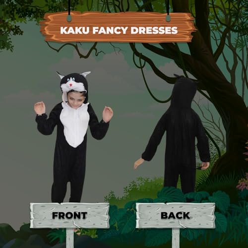 Image of Kaku Fancy Dresses Fleece Cat Domestic Pet Animal Costume For Kids - Black, 5-6 Years | Animal Fancy Dress For Boys & Girls