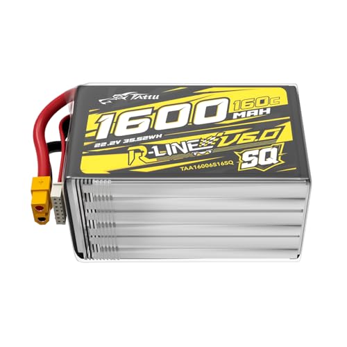 Tattu V6 6S 1600mAh 22.2V 160C Batterie LiPo avec Prise XT60 – Version SQ – Accu Haute Performance pour Drones FPV Racing et Freestyle
