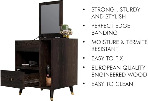 Image of Bniture Engineered Wood Dressing Table with 1 Drawer, Mirror and Huge Storage Space | Vanity for Living Room, Bedroom (Flower Wenge)