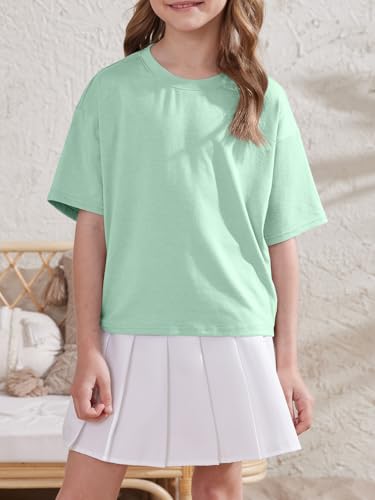 Image of ZDC Girls Athletic Oversized Crop Tops Kids Drop Shoulder Short Sleeve T Shirts Workout Tees