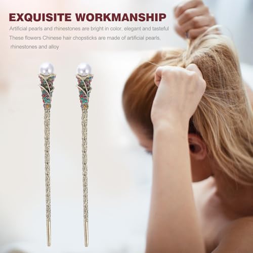 Palillos de pelo resistentes al calor con flores y perlas de alta durabilidad 7