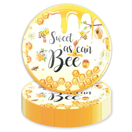 HFBOBP 50PCS Bee Decorations for Party, Sweet as Can Bee Paper Plates Disposable Dessert Disposable Tableware Party Favors for Birthday Baby Shower Party Supplies Decorations