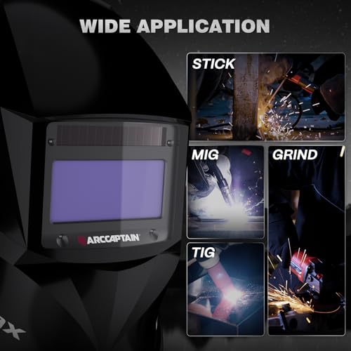 Image of ARCCAPTAIN Welding Helmet Auto Darkening, 1 /1 /1 /1 True Color Welding Hood, 4 Arc Sensor 1 /25000s Response Time Solar Powered Weld Hood Helmet, Glossy Black