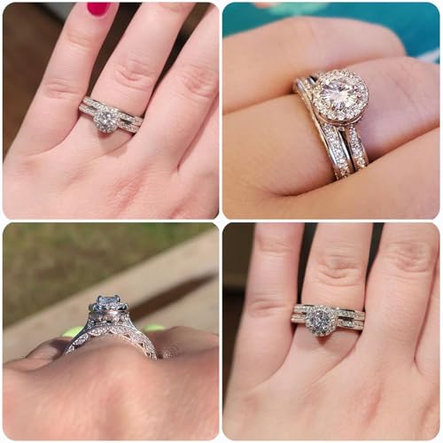 Newshe Jewellery Wedding Rings Set for Him and Her Women Mens Tungsten Bands AAAAA Cz Round 3Ct 925 Sterling Silver Size 5-132