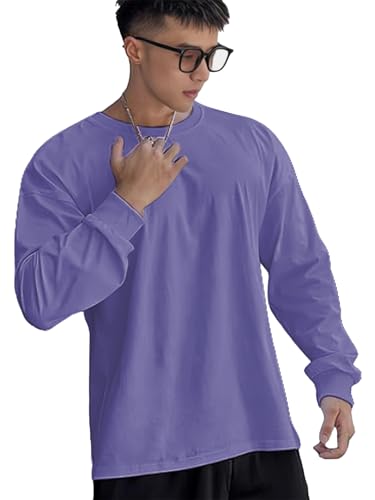 Image of CHKOKKO Men's Polyester Oversized Fit Oversized Solid Round Neck Full Sleeve Tshirts