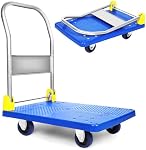YSSOA Platform Truck avec 440lb Capacité de poids et 360 Degree Swivel Wheels, Push Hand Cart pliable pour le chargement et le stockage, Bleu