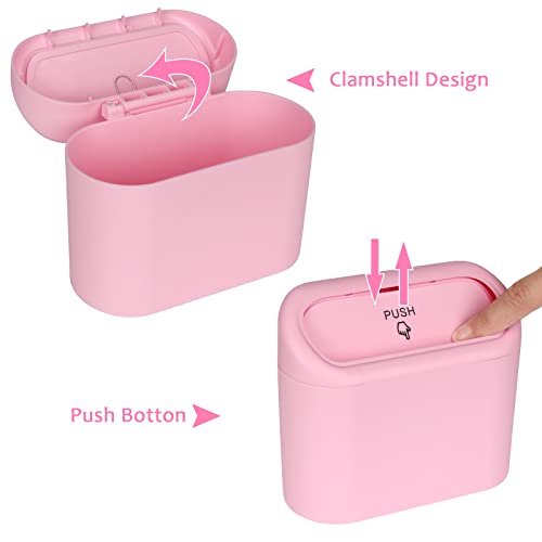 Image of Accmor Car Trash Can with Lid, 2 Pack Pink Mini Vehicle Trash Bin Dustbin Garbage Organizer Holder with Trash Bag, Small Hanging Leakproof Auto Storage Bag Container for Car SUV Home Office