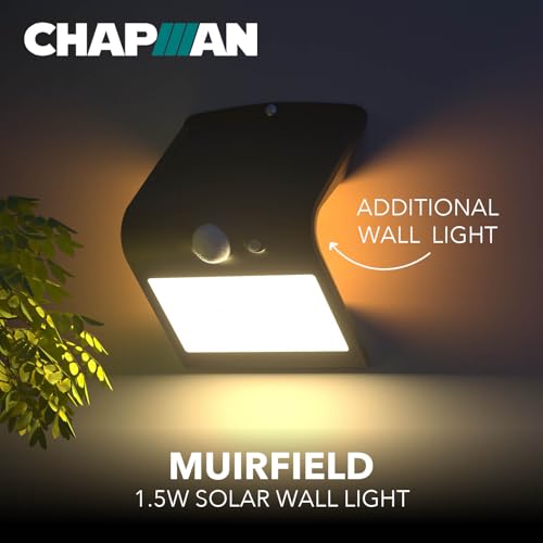 Chapman Muirfield 1.5W PIR LED Solar Security Light Outdoor, IP65 Waterproof Garden Wall Lights with Motion Sensor, 4000K Neutral White Solar Lights for Garden, Outside Lights & Security (Black) - Image 3