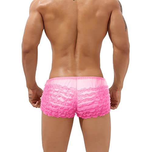 Mens Mesh Lace Boxer Briefs Sissy Lingerie Frilly Ruffled Panties See Through Underwear Sleepwear3