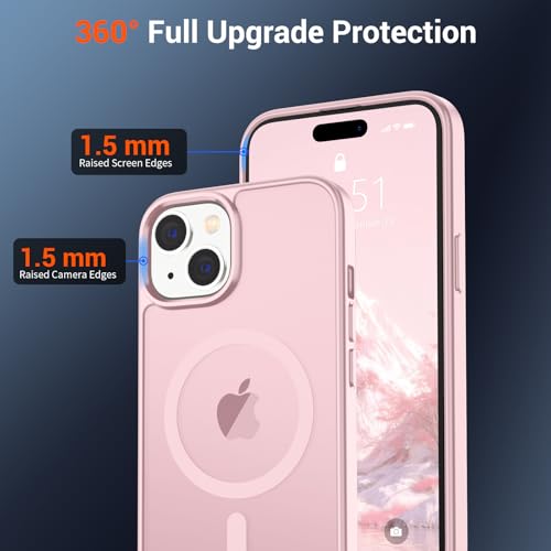Image of SUPFINE Magnetic for iPhone 15 Case with Screen Protector (Compatible with MagSafe) (Military Grade Drop Protection) Translucent Matte Shockproof Phone Cover,Light Pink