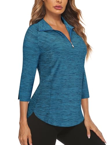 Image of Cucuchy Style Womens Golf Shirt 3 /4 Sleeve Quarter Zip Workout Tennis Tops Quick Dry UPF 50+ Shirts